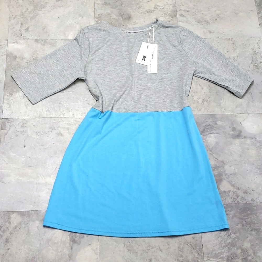 #10373-8  Women's Blouse with sleeves up to the elbow,S,Multicolored(gray/blue).